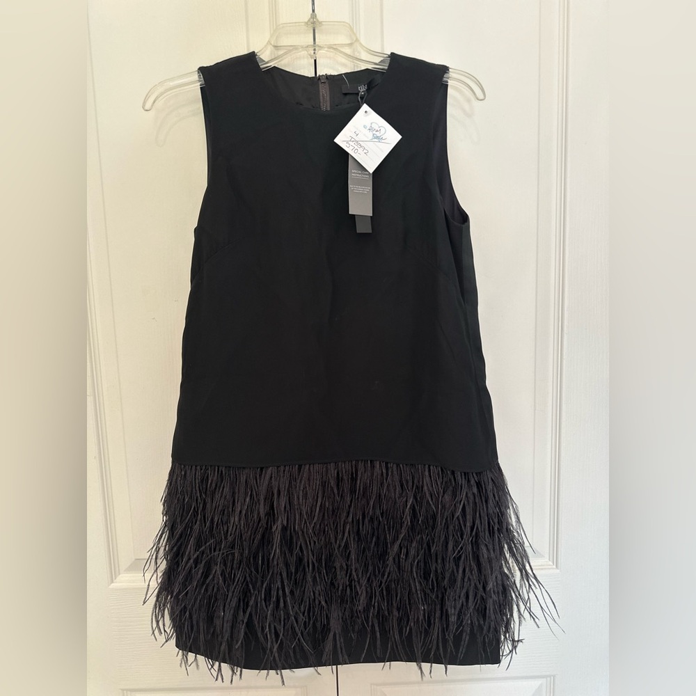 Tibi Black Feather Sleeveless Mini Dress